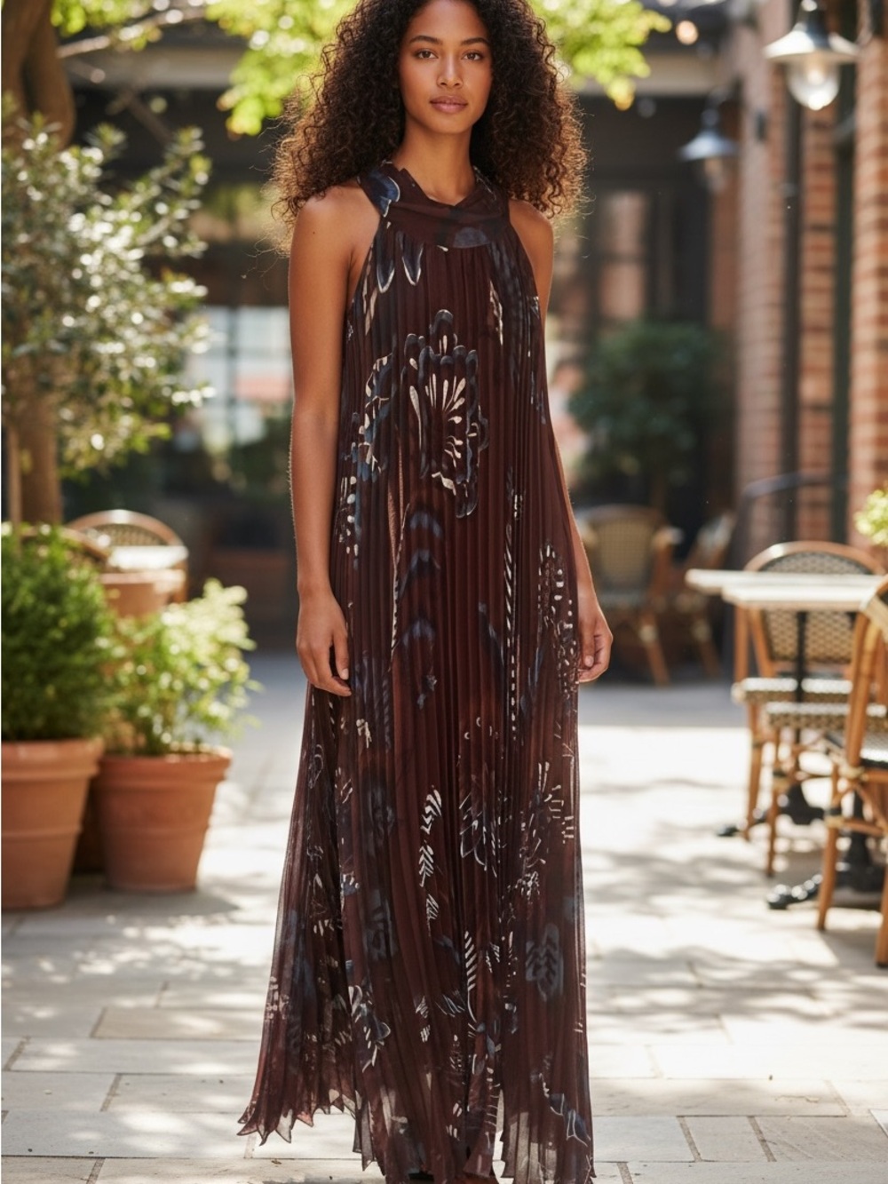 FARM Rio Dark Floral Maxi Dress in Brown and Purple